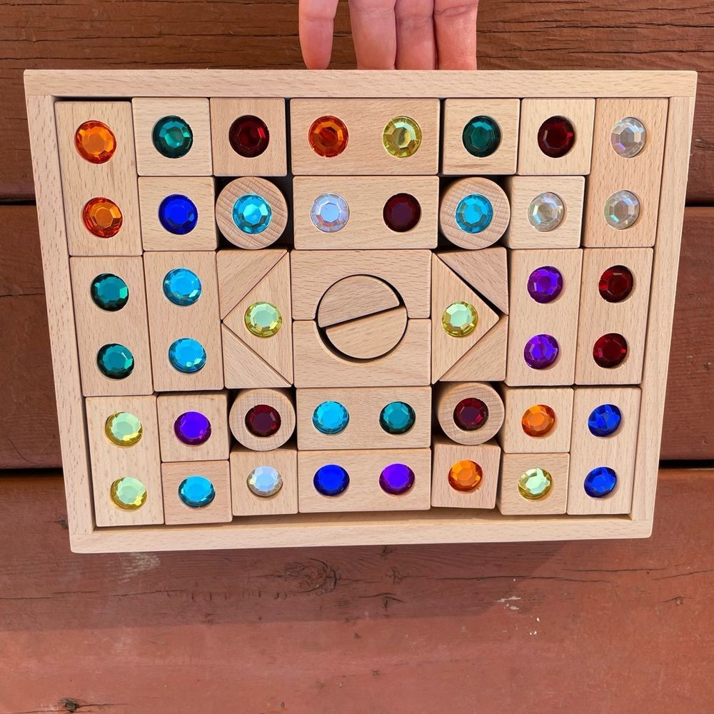 Montessori Wood Gem Blocks with Tray